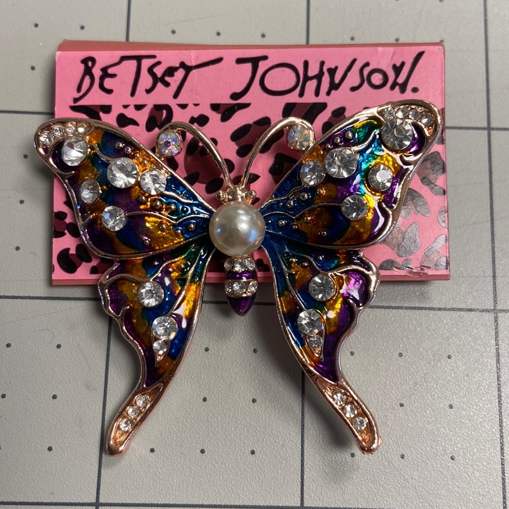 Rhinestone Enameled Butterfly Betsey Johnson Brooch 2” #62